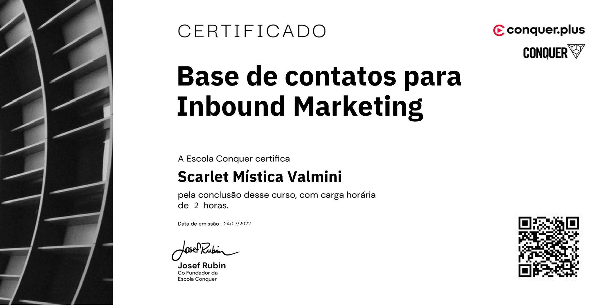 Certificado de Base de contatos para Inbound Marketing